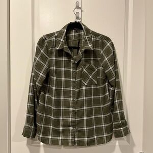 Women’s Olive Green Plaid Flannel-Small